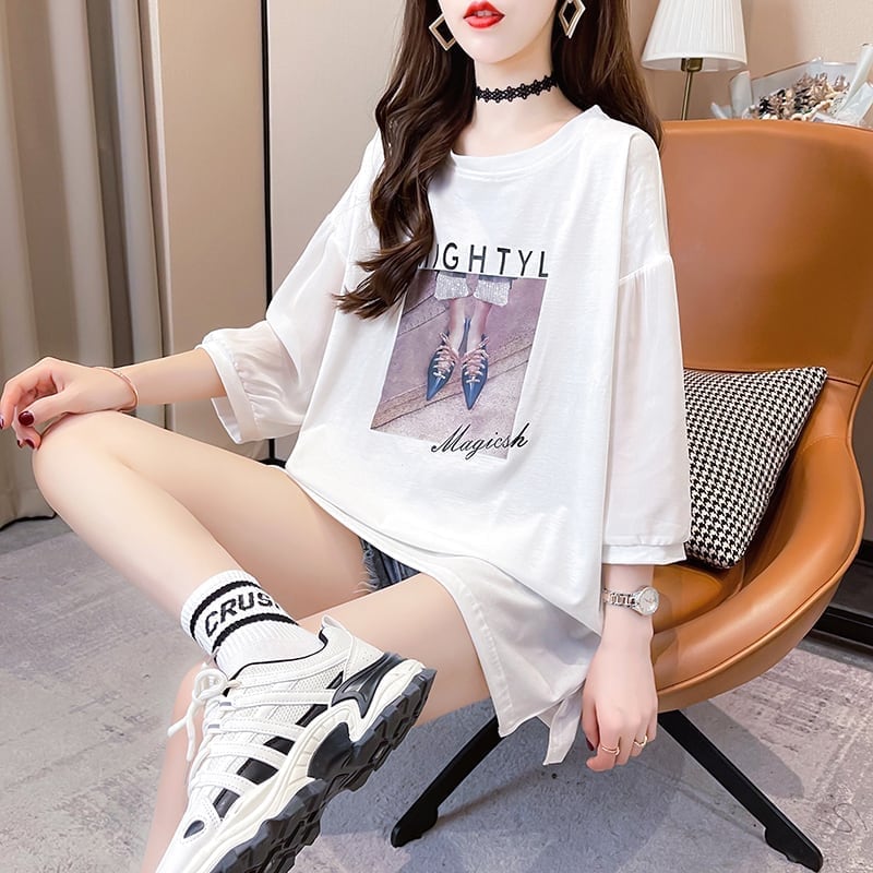 話題沸騰中 プリント 切り替え ストリート ゆったり 着?せ トップス Tシャツ ＜S-2075＞