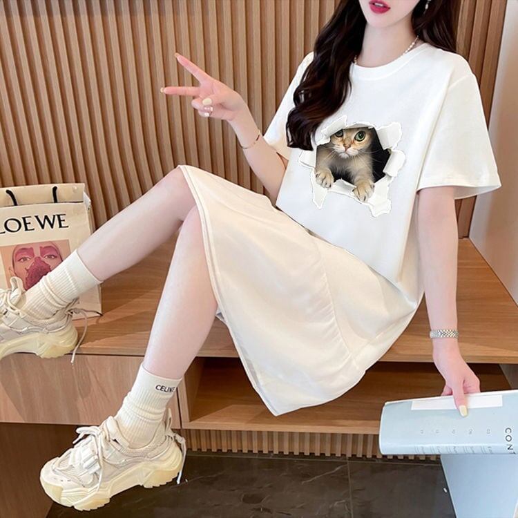 絶対欲しい ネコ カジュアル デザイン ゆったり 半袖 Tシャツ＜S-8658＞