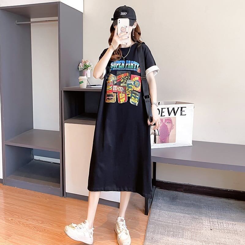 スタイリッシュ プリント 一目惚れ Tシャツ カットソー ワンピース＜S-3575＞