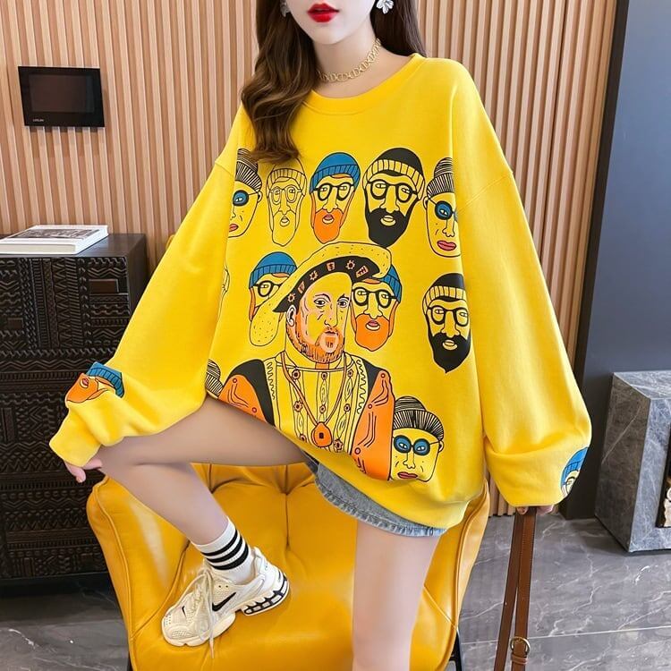 韓国系 プリント グラフィック 三色 スウェット トップス＜S-4023＞