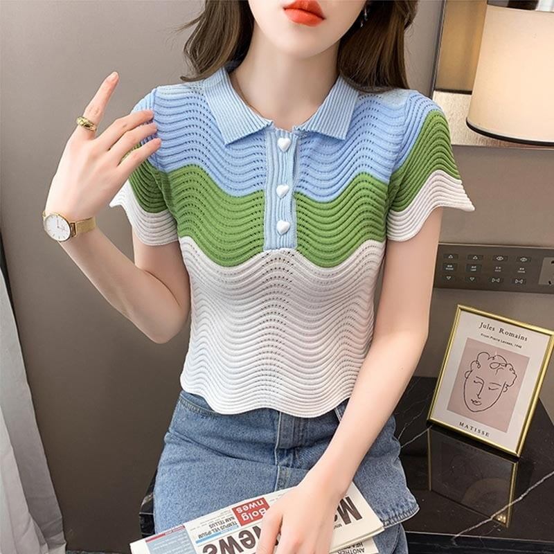 デザイン感 切り替え チャーミング プリント Tシャツ カットソー＜S-3566＞