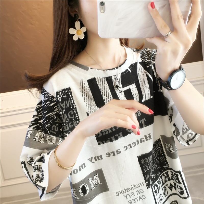 カジュアル ラウンドネック オシャレ度満点 プリント Tシャツ カットソー＜S-2947＞