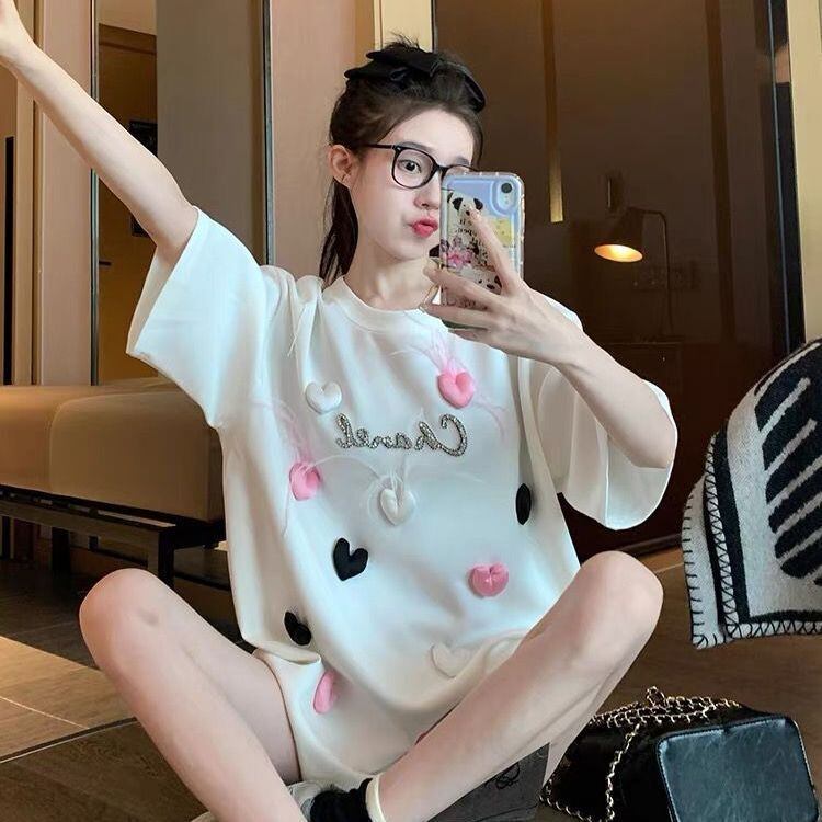 絶対欲しい ホットダイヤモンド キュート 三次元の愛 ゆったり 半袖Tシャツ＜S-8823＞