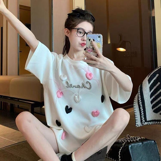 絶対欲しい ホットダイヤモンド キュート 三次元の愛 ゆったり 半袖Tシャツ＜S-8823＞