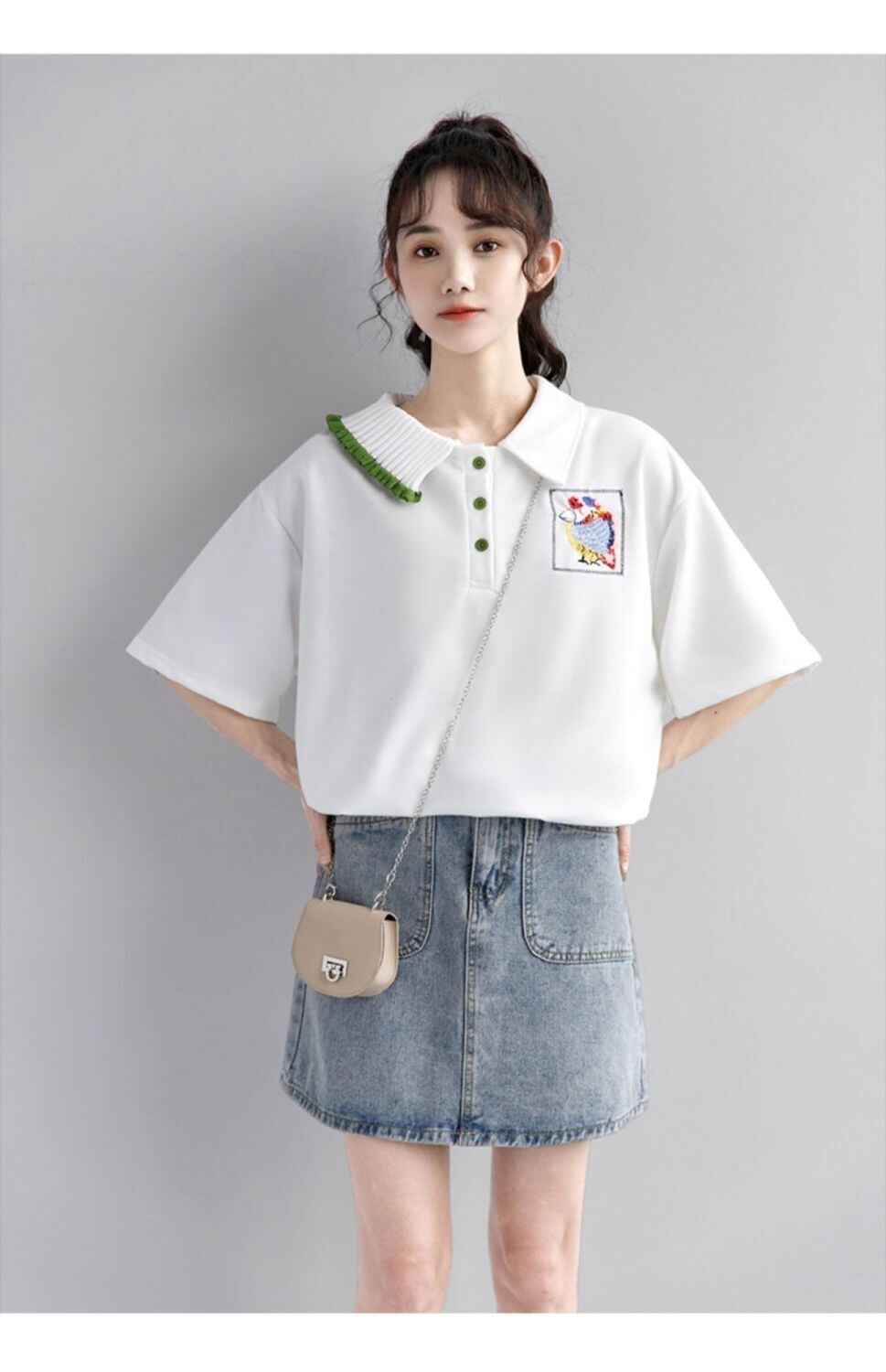 絶対欲しい キュート 定番シンプル 切り替え 全2色 半袖Tシャツ<S-8742>