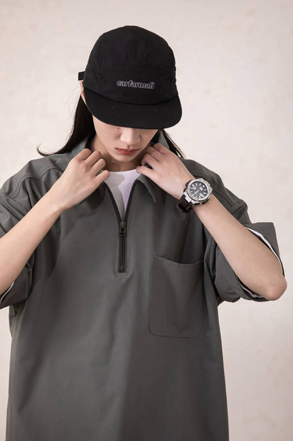 ルーズシルエット ハーフジップ 速乾 半袖 Tシャツ<S-13119>