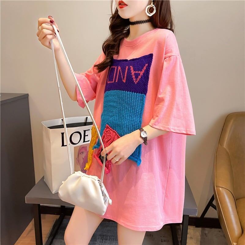 【半額！期間限定！！】ゆったりロング丈切り替え三色半袖Tシャツ＜S-1565＞