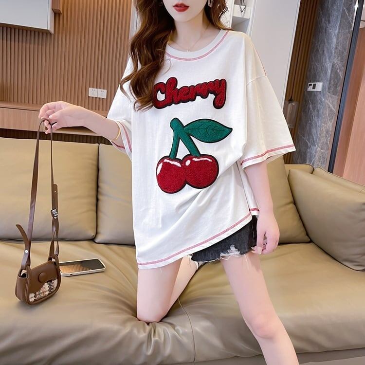 おすすめ新作 Tシャツ チェリー刺 ゆったり半袖＜S-2971＞