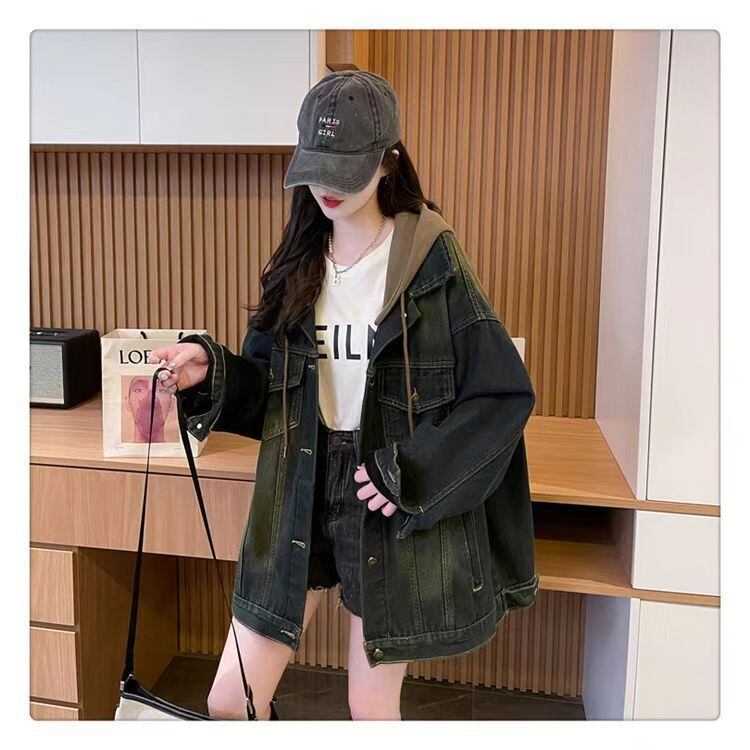 おすすめ トレンドアイテム 存在感抜群 フード付き デニムジャケットゆったりコート<S-9888>