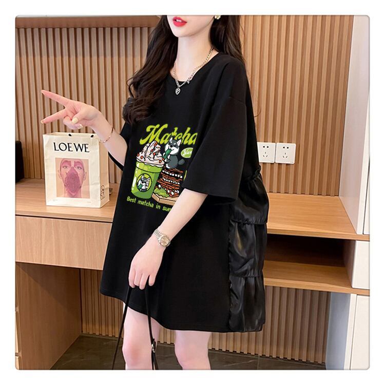 着回し力抜群 切り替え プリント ロング Tシャツ ゆったり半袖 Tシャツ ＜S-8498＞