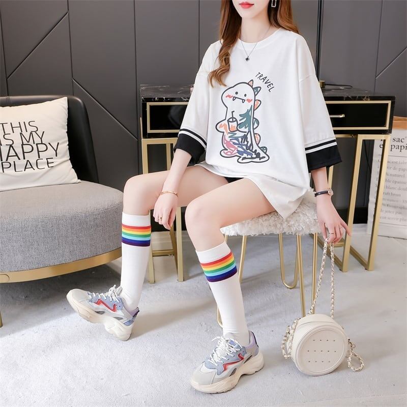合わせやすい アルファベット ラウンドネック プリントTシャツ ゆったり ワンピース＜S-3992＞