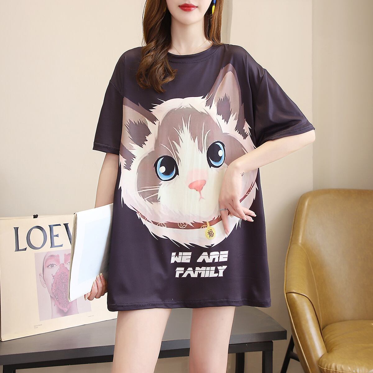 新商品 カジュアル 売り切れ必至 ルーズ プリント 全2色 半袖Tシャツ<S-8777>