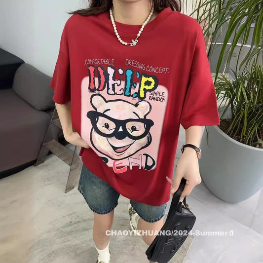 豊富な品揃え カジュアル ファッション プリント 半袖Tシャツ<S-4915>