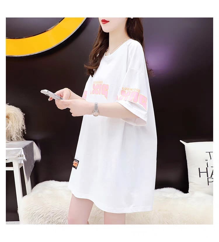 質感のいい アルファベット 熊柄 ドロップショルダー オーバーサイズ Tシャツ ＜S-2878＞