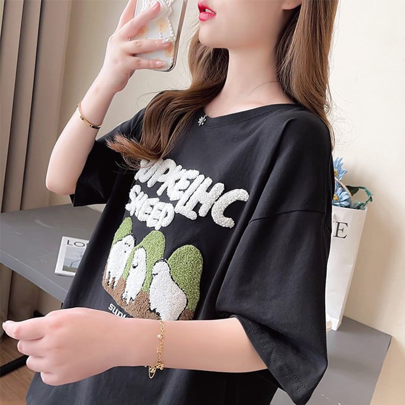 合わせやすい 切り替え チャーミング プリント Tシャツ カットソー＜S-3480＞