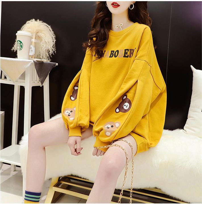 【半額！期間限定！！】韓国風ルーズラウンドネックミドル丈ファッション怠惰なトップス<S-5067>