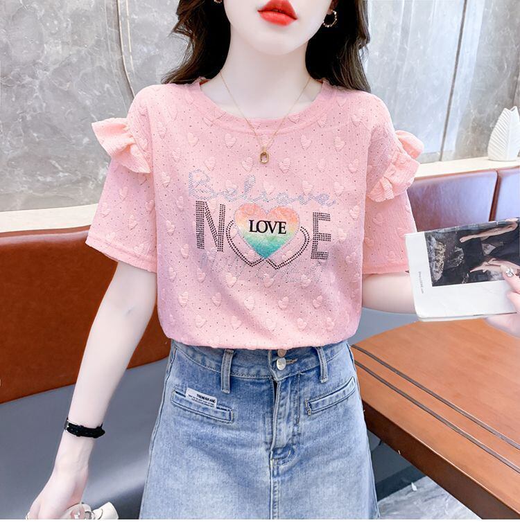 新商品 大人可愛い 話題沸騰中 ホットダイヤモンド 全3色 半袖Tシャツ<S-8868>