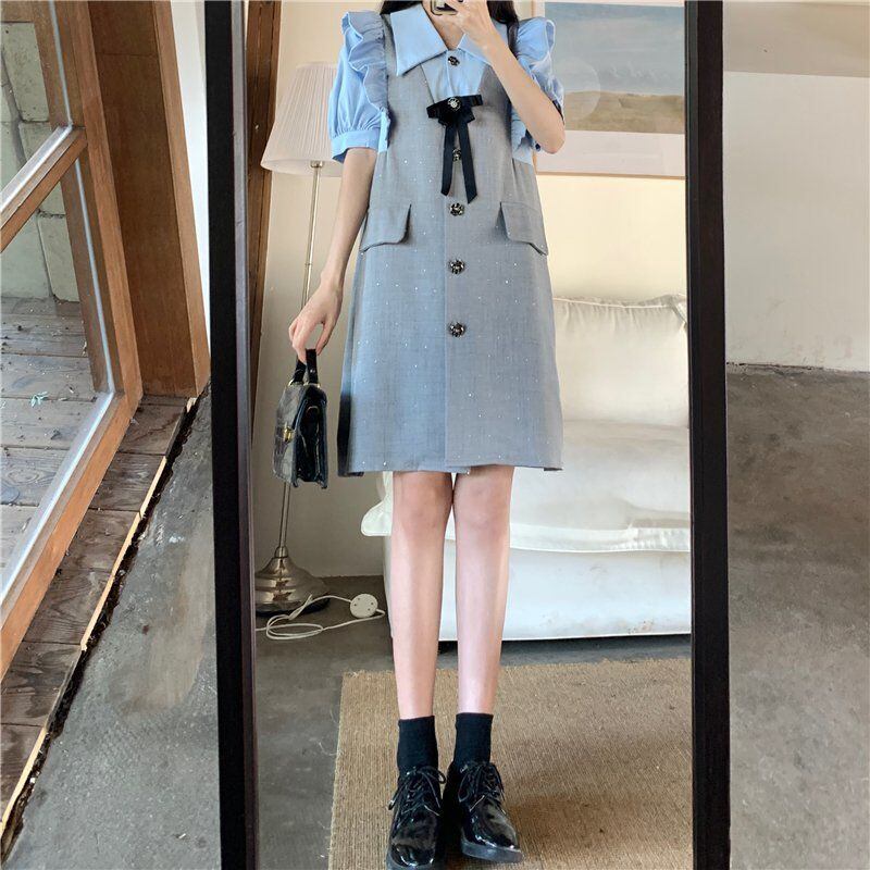 超人気 上質 大人可愛い 切り替え レイヤード風 ワンピース<S-8910>