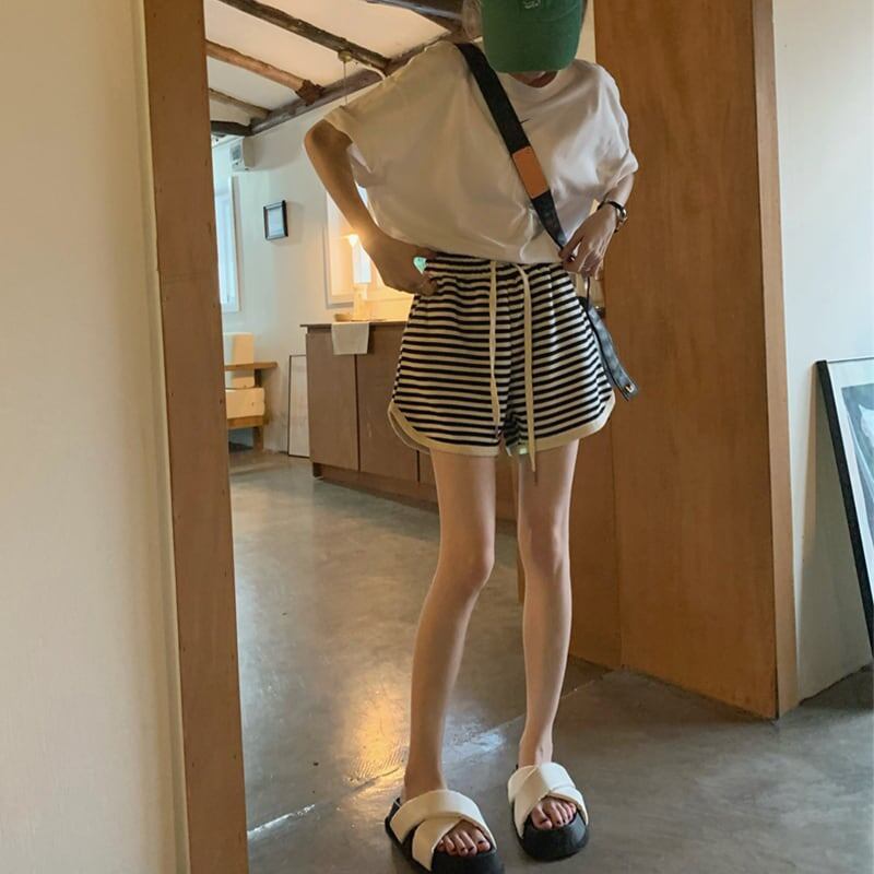 カジュアル ボーダー柄 オシャレ度満点 ハイウエスト パンツ ボトムス＜S-3221＞