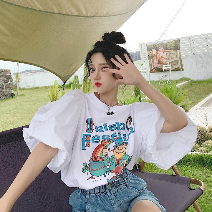キュート プリント ファッション ゆったり 全4色 半袖 Tシャツ＜S-11521＞