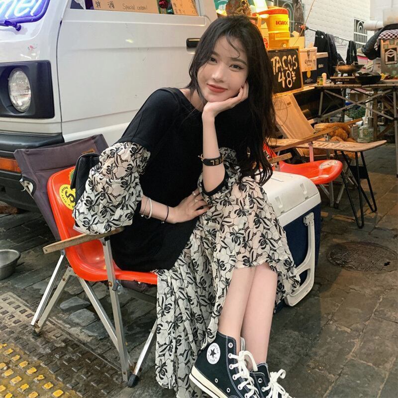 清純甘くて女子力UP ラウンドネック 美感いっぱい 切り替え ワンピース＜S-2928＞