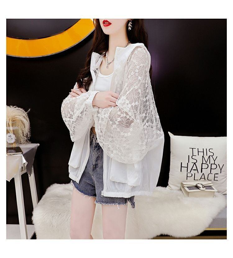 超人気 UVカット 透け感 UV対策 長袖レース刺繍シャツ ＜S-4957＞