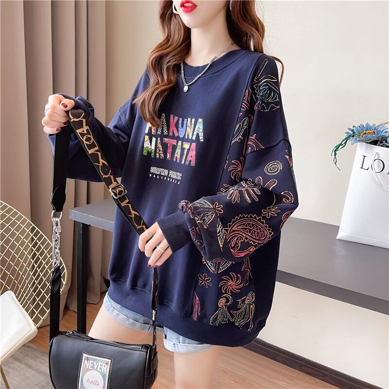 新作 切り替え 花柄 英字ロゴ ゆったりスウェット 全3色トップス＜S-4817＞