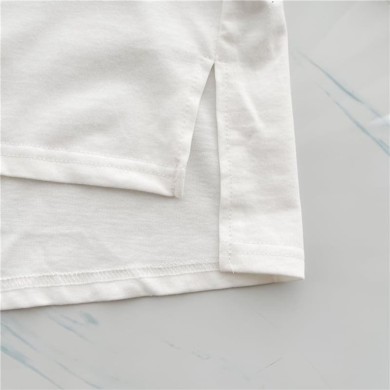 好感度満載 レース切り替え 笑顔 ゆったり ホワイト 着?せ 七分袖 Tシャツ　＜isf-1938＞