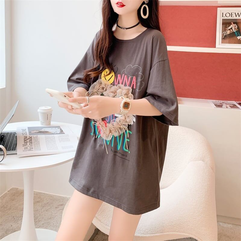 デザイン感 切り替え チャーミング プリント Tシャツ カットソー＜S-3529＞