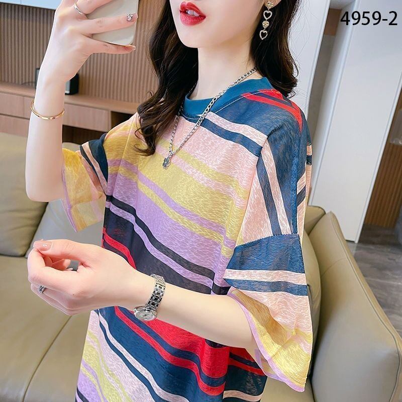 大感謝祭り UV対策 UVカット ストライプ柄 半袖Tシャツ 全3色＜S-4959＞