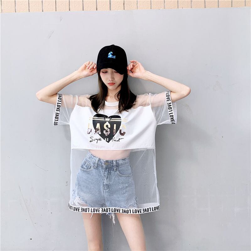 売り切れ必至 レイヤード風 個性派 チュール ゆったり半袖 Tシャツ全4色 ＜S-8157＞