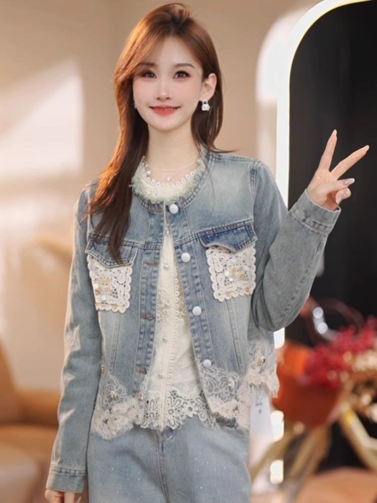 【人気商品再入荷】好感度UP 着心地良い 絶対欲しい レイヤード風 デニム 切り替え ジャケットゆったりコート<S-11061>