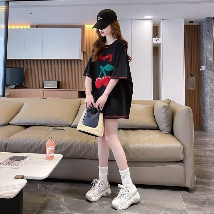 おすすめ新作 Tシャツ チェリー刺 ゆったり半袖＜S-2971＞