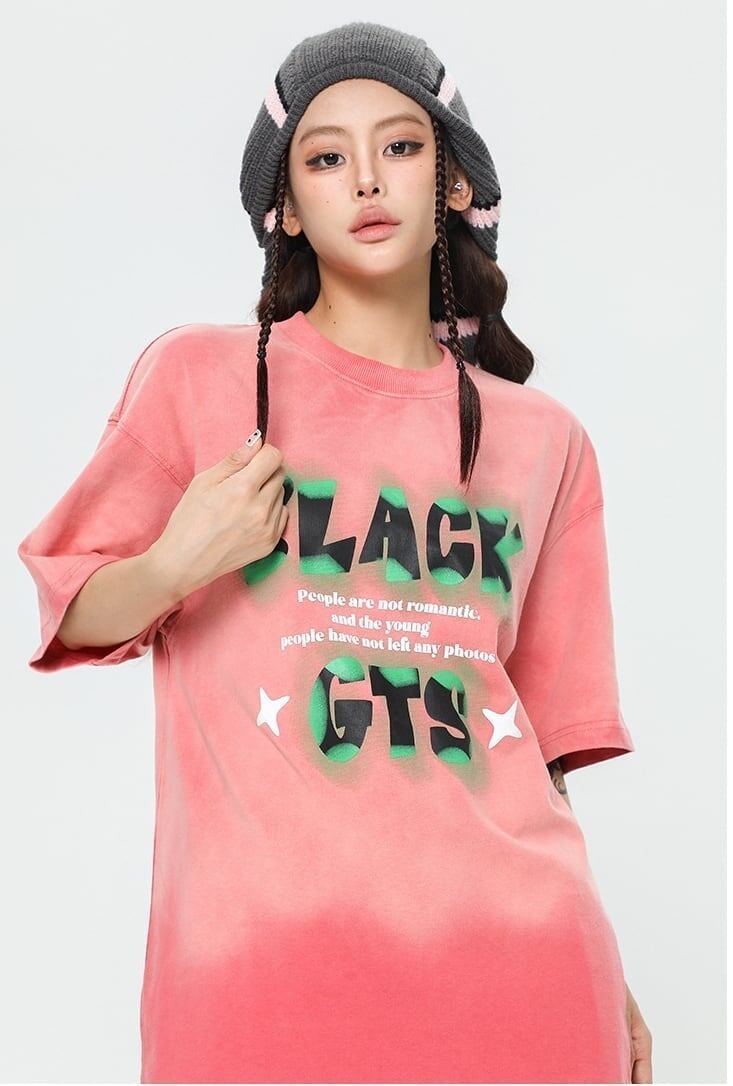 見逃し厳禁 ファッション ストリート系 ヴィンテージ加工 アルファベット プリントTシャツ ＜S-2921＞