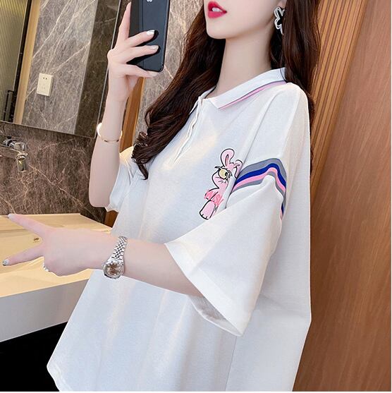 超人気 カジュアル 着回し力抜群 切り替え レース プリント全2色 半袖Tシャツ<S-9039>