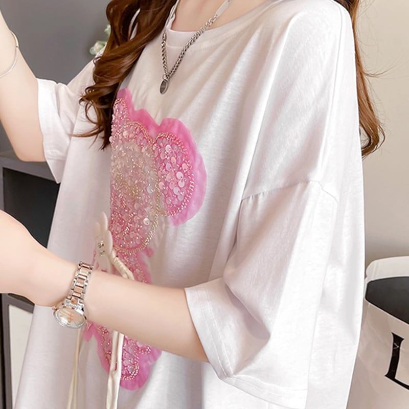 着心地抜群 切り替え 女性力を高める プリント Tシャツ カットソー＜S-3405＞