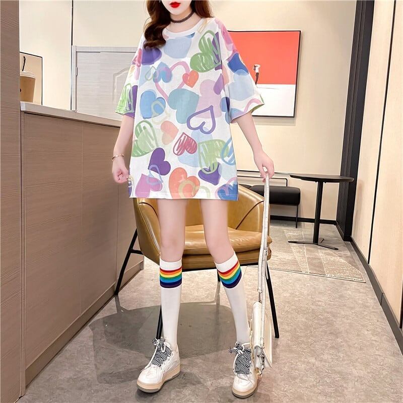 美人度アップ プリント ファッション Tシャツ カットソー ワンピース＜S-3303＞