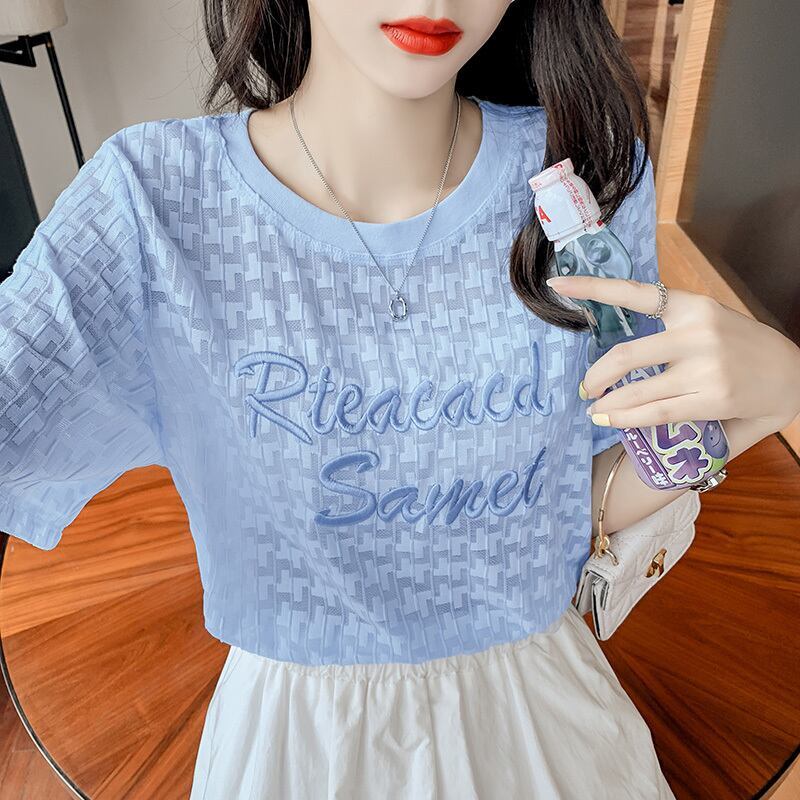 【半額！期間限定！！】大活躍 シフォン 定番シンプル 刺繍 全3色 Tシャツ カットソー ＜S-8601＞