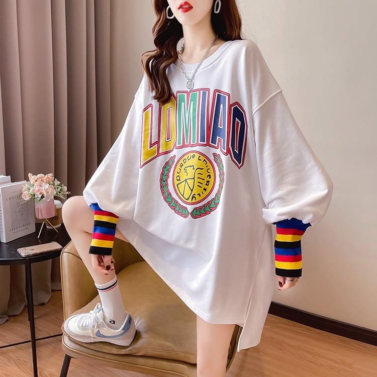 着?せ グラフィックプリント 虹色 ロング長袖Tシャツ 三色トップス＜S-4107＞