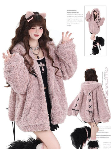 着回し力抜群 キュート 求めてたデザイン スウィート 2色選択 シェルパフード付き厚手ジャケット<S-9835>