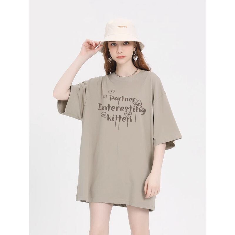 おすすめ 感満々 柔らかくて優しい印象 タイルアップ プリント 4色選択 半袖Tシャツ＜S-9317＞