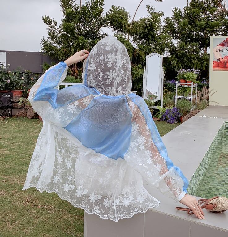 【人気急上昇中！】半額セール キュート 美人度アップ 透け感 日焼け対策 レース 刺繍 全3色 パーカー コート＜S-8510＞