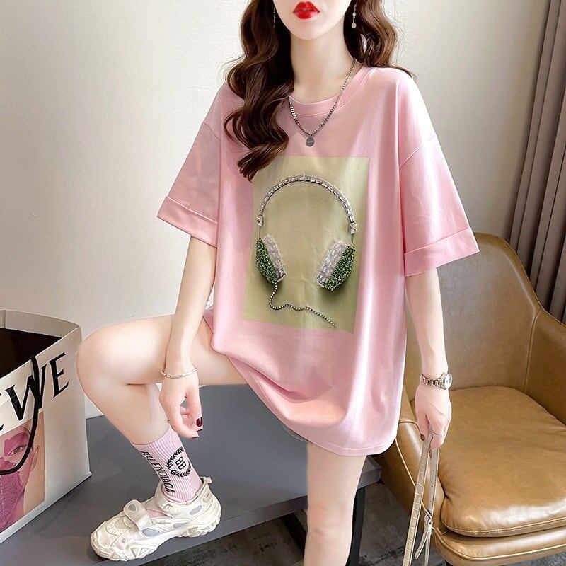 着心地良い Tシャツ ビジュー 四色 ゆったり半袖＜S-2994＞