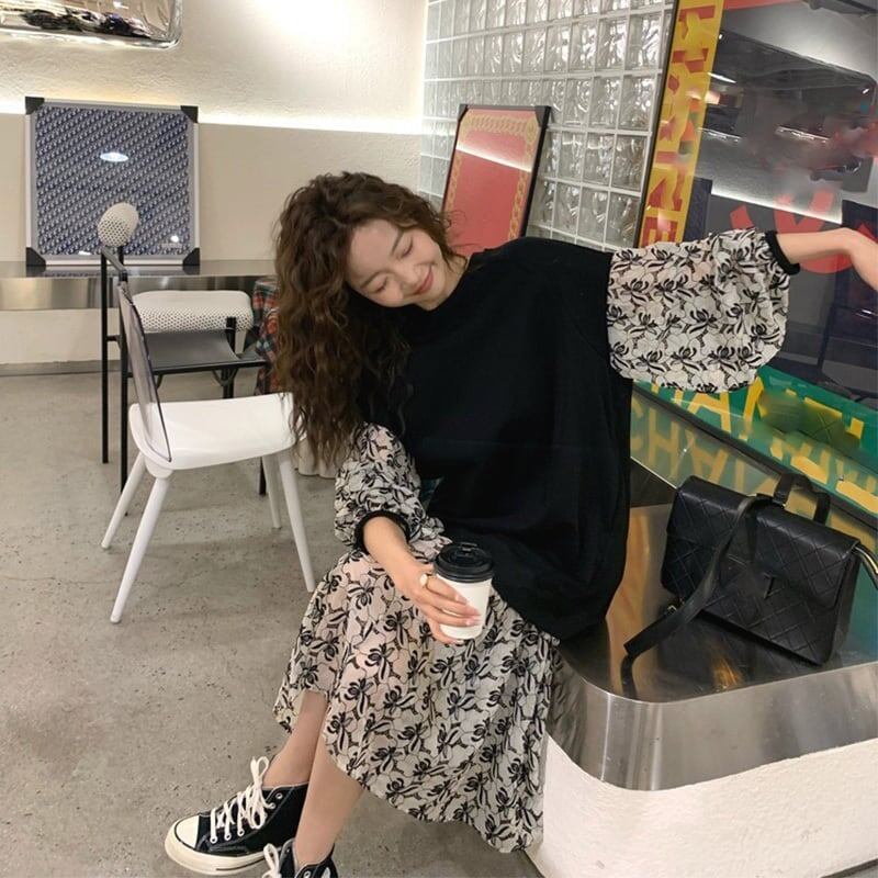 清純甘くて女子力UP ラウンドネック 美感いっぱい 切り替え ワンピース＜S-2928＞