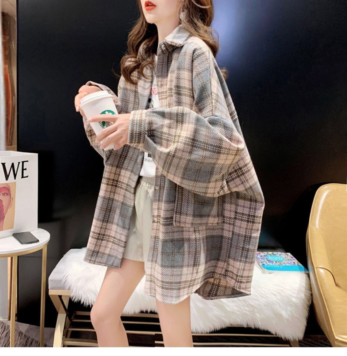 超人気 オシャレ 都市ファッショ デザイン 定番シンプル チェック柄 シャツ ＜S-9646＞