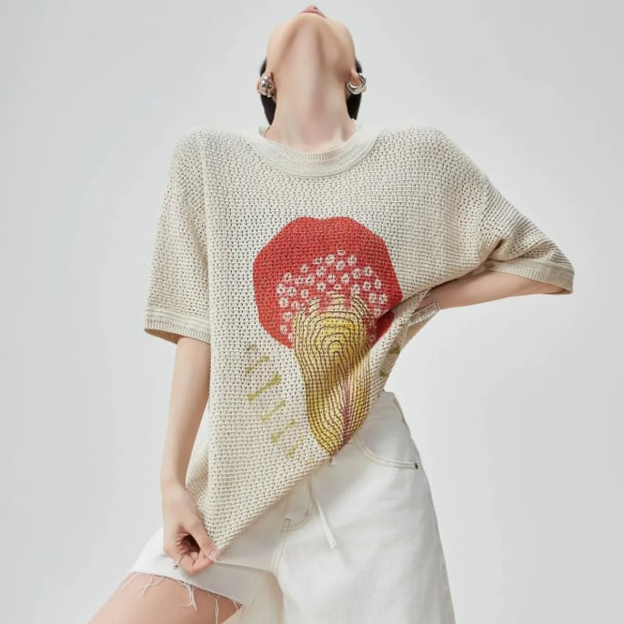 夏新作 ニット プリント ファッション Tシャツ <S-13202>