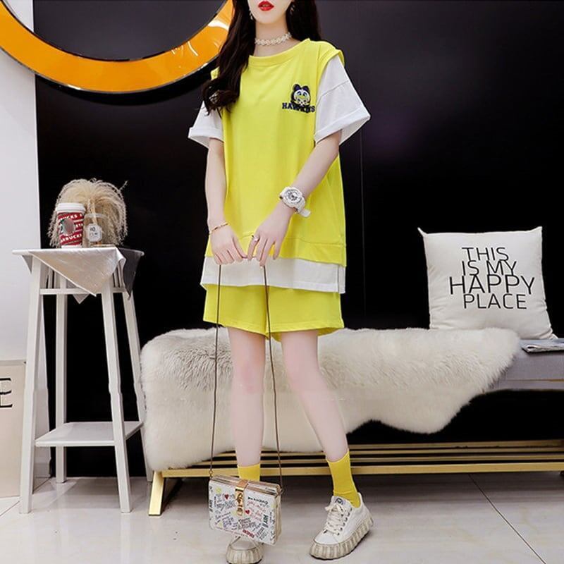 ルーズ 切り替え 美人度アップ Tシャツ＋ショートパンツ セットアップ＜S-3310＞