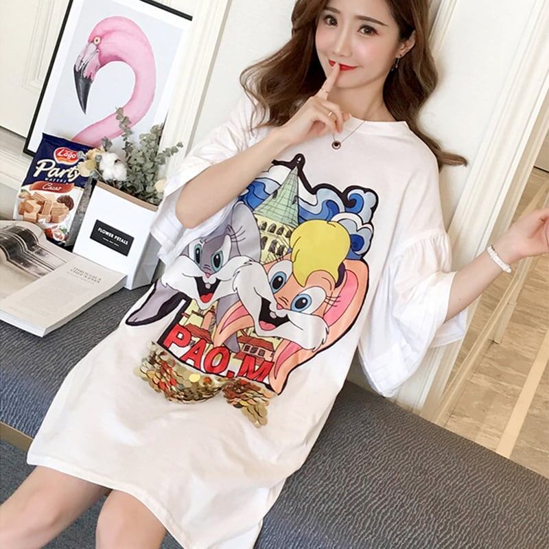 スタイリッシュ プリント 一目惚れ Tシャツ カットソー ワンピース＜S-3440＞