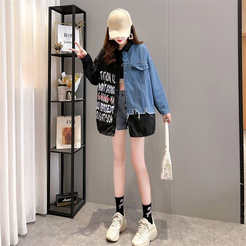 美感いっぱい 薄手 知的で品の良い 長袖 デニム 切り替え スウェット パーカー＜S-2217＞