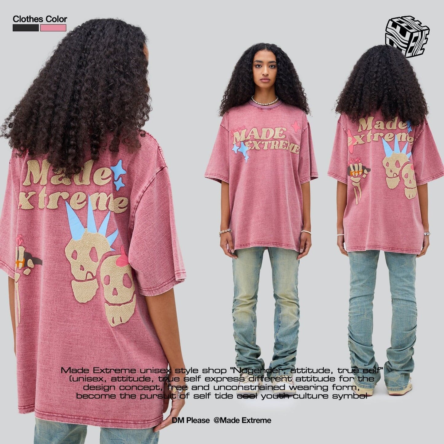 ストリートトレンドのレターファンプリント半袖Tシャツ<S-2906>